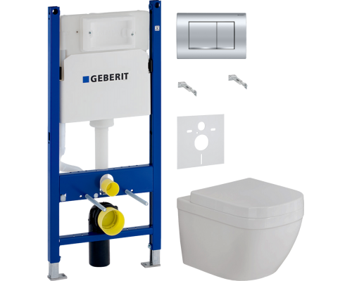 Комплект Унитаз подвесной Grohe Euro Ceramic 39206000 компактный + Крышка 39331001 + Инсталляция Geberit Duofix Delta 458.163.21.1 с кнопкой смыва, хром + Шумоизоляция 156.050.00.1