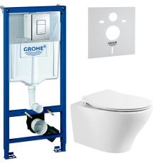 Комплект Унитаз подвесной BelBagno Acqua BB340CHR + Крышка Prospero BB2020SC с микролифтом, петли хром + Инсталляция Grohe Rapid SL 38772001 3 в 1 с кнопкой смыва + Шумоизоляция 37131000