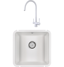 Комплект Мойка кухонная Paulmark Unter 50 PM204543-WH белая + Смеситель Lemark Comfort LM3075W с гибким изливом, белый