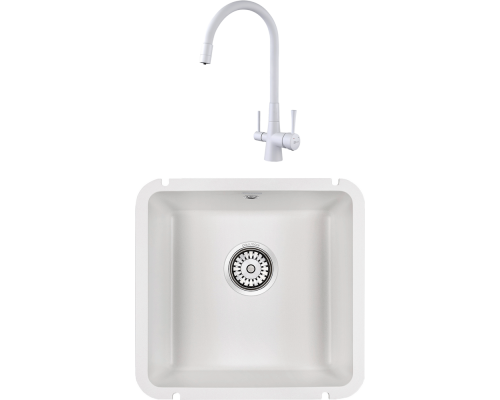 Комплект Мойка кухонная Paulmark Unter 50 PM204543-WH белая + Смеситель Lemark Comfort LM3075W с гибким изливом, белый