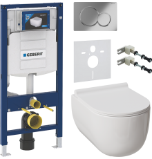 Комплект Унитаз подвесной Damixa Scandinavian Pure DX36C1701SC с микролифтом, безободковый + Крепления Geberit Duofix 111.815.00.1 к стене + Шумоизоляция 156.050.00.1 + Инсталляция UP 320 111.300.00.5 + Кнопка Sigma 01 115.770.21.5 хром