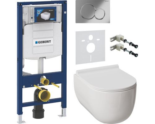 Комплект Унитаз подвесной Damixa Scandinavian Pure DX36C1701SC с микролифтом, безободковый + Крепления Geberit Duofix 111.815.00.1 к стене + Шумоизоляция 156.050.00.1 + Инсталляция UP 320 111.300.00.5 + Кнопка Sigma 01 115.770.21.5 хром