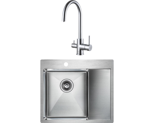Комплект Мойка кухонная Paulmark Kroner PM225951-BSL брашированная нержавеющая сталь L + Смеситель Essen Es213211-CR хром