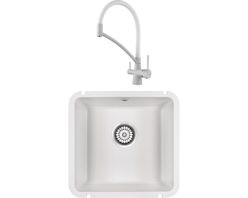 Комплект Мойка кухонная Paulmark Unter 50 PM204543-WH белая + Смеситель Siegen Si213111-431TW белый матовый с гибким изливом