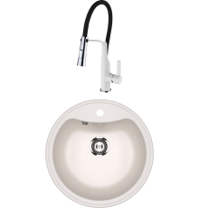 Комплект Мойка кухонная Ulgran U-601 -331 белая + Смеситель Clever Chef 99733 белый, с гибким изливом