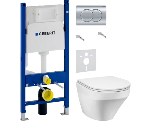 Комплект Унитаз подвесной AM.PM Inspire FlashClean C501700WH + Крышка C507853WH с микролифтом + Инсталляция Geberit Duofix Delta 458.149.21.1 с кнопкой смыва, хром + Шумоизоляция 156.050.00.1