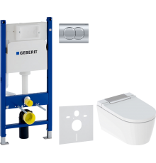 Комплект Унитаз подвесной Geberit AquaClean Sela 146.224.21.1 вставка глянцевый хром + Инсталляция Duofix Delta 458.149.21.1 с кнопкой смыва, хром + Шумоизоляция 156.050.00.1