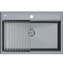Мойка кухонная Paulmark Stepia + Step PM117551-GRM+R375-BS серый металлик