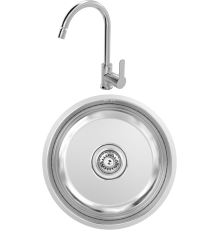 Комплект Мойка кухонная Kantera Round bowl BSR385 ST + Смеситель MEGA City MG-ZRV102 хром