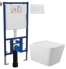 Комплект Унитаз подвесной Aqueduto Macio MAC0120 безободковый, с микролифтом, белый матовый + Инсталляция DIWO 4501 + Кнопка 7320 белая