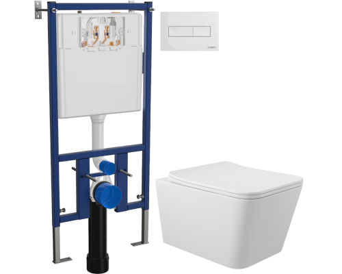 Комплект Унитаз подвесной Aqueduto Macio MAC0120 безободковый, с микролифтом, белый матовый + Инсталляция DIWO 4501 + Кнопка 7320 белая