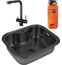 Комплект Мойка кухонная Zorg Inox PVD SZR 5848 GRAFIT графит + Смеситель Inox SZR-7039 GRAFIT графит + Измельчитель Omoikiri Nagare slim 1250