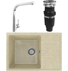 Комплект Мойка кухонная Practik PR-M 600-002 слоновая кость + Смеситель MEGA Mega MG-SUN03 + Измельчитель Bone Crusher BC 610-AS