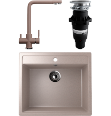 Комплект Мойка кухонная Ulgran U-104 -302 песочная + Смеситель U-016 -302 песочный + Измельчитель Bone Crusher BC 810-SL Slim Line