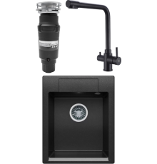 Комплект Мойка кухонная Polygran Argo 420 черная + Смеситель РМС Sus125bl 017F-015 черный + Измельчитель Bone Crusher BC 910-SL-Slim Line