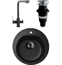 Комплект Мойка кухонная Ulgran U-101 -308 черная + Смеситель Domaci Равенна TR-01b + Измельчитель Bone Crusher BC 810-SL Slim Line