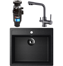 Комплект Мойка кухонная Ulgran U-104 -308 черная + Смеситель Domaci Равенна DCB 3003N черный + Измельчитель Bort Master Eco 91275752