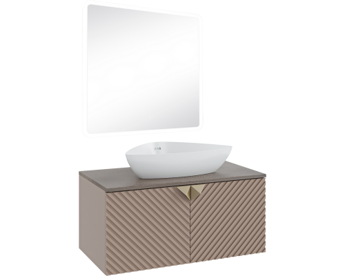 Мебель для ванной комнаты Runo Андорра 85 кашемир серый, дуб какао, раковина Terzo 60