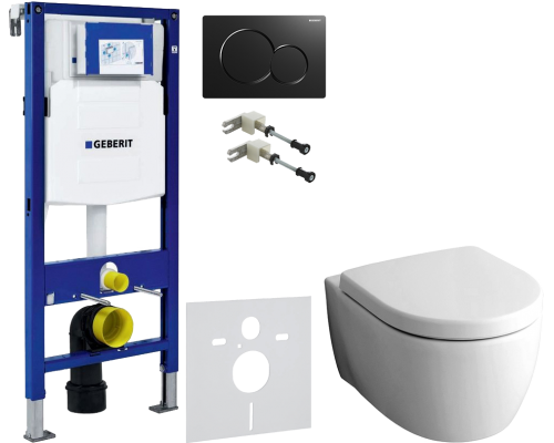 Комплект Унитаз подвесной Geberit iCon 204060000 + Крышка 574130000 + Крепления Duofix 111.815.00.1 к стене + Шумоизоляция 156.050.00.1 + Инсталляция UP 320 111.300.00.5 + Кнопка Sigma 01 115.770.DW.5 черная