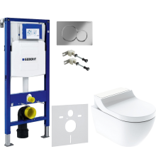 Комплект Унитаз подвесной Geberit AquaClean Tuma Comfort 146.294.SI.1 вставка белое стекло + Крепления Duofix 111.815.00.1 к стене + Шумоизоляция 156.050.00.1 + Инсталляция UP 320 111.300.00.5 + Кнопка Sigma 01 115.770.21.5 хром