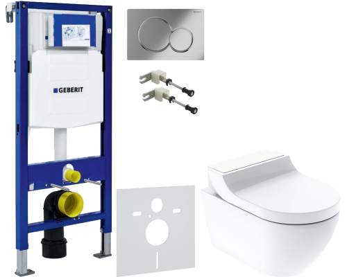 Комплект Унитаз подвесной Geberit AquaClean Tuma Comfort 146.294.SI.1 вставка белое стекло + Крепления Duofix 111.815.00.1 к стене + Шумоизоляция 156.050.00.1 + Инсталляция UP 320 111.300.00.5 + Кнопка Sigma 01 115.770.21.5 хром