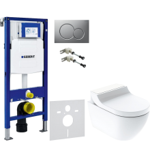 Комплект Унитаз подвесной Geberit AquaClean Tuma Comfort 146.294.SI.1 вставка белое стекло + Крепления Duofix 111.815.00.1 к стене + Шумоизоляция 156.050.00.1 + Инсталляция UP 320 111.300.00.5 + Кнопка Sigma 01 115.770.JQ.5 лакированная, матовый хром