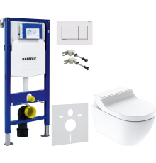 Комплект Унитаз подвесной Geberit AquaClean Tuma Comfort 146.294.SI.1 вставка белое стекло + Крепления Duofix 111.815.00.1 к стене + Шумоизоляция 156.050.00.1 + Инсталляция UP 320 111.300.00.5 + Кнопка Sigma 30 115.883.JT.1 белая матовая, хром глянцевый