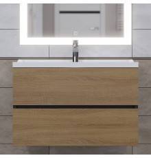 Тумба с раковиной Uperwood Barsa 80 подвесная, черная, дуб сонома, раковина Family белая