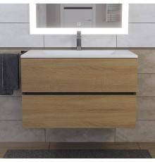 Тумба с раковиной Uperwood Barsa 80 подвесная, черная, дуб сонома, раковина Next белая
