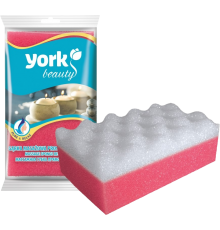 Губка York 011040 массажная, белая, розовая