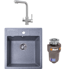 Комплект Мойка кухонная GranAlliance Gа-20 GA-20-309 темно-серая + Смеситель Point PN3103 серый + Измельчитель Bort Titan 5000 Control