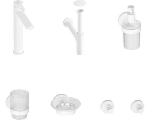 Комплект для раковины Wellsee ONCE! and forever 201000335 с сифоном, донным клапаном и набором аксессуаров для ванный, белый матовый