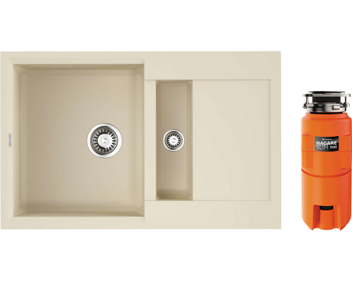 Комплект Мойка кухонная Omoikiri Sakaime 78-2-BE ваниль + Измельчитель Nagare slim 500