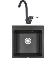 Комплект Мойка кухонная KRONA Quadrat W510-520 1 51х50 см, black + Смеситель Wasser H270 1 black