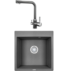 Комплект Мойка кухонная KRONA Quadrat W510-520 1 51х50 см, graphite + Смеситель Brunnen H315 1 graphite