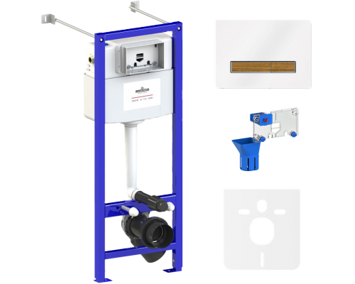 Система инсталляции для унитазов Lavinia Boho RelFix 77020062 5 в 1 с кнопкой смыва и дозатором, глянцевый белый, светлое дерево