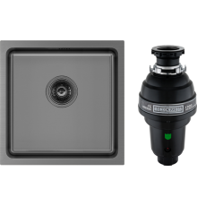 Комплект Мойка кухонная Paulmark Vista PM304444-GM вороненая сталь + Измельчитель Bone Crusher BC 1000-AS