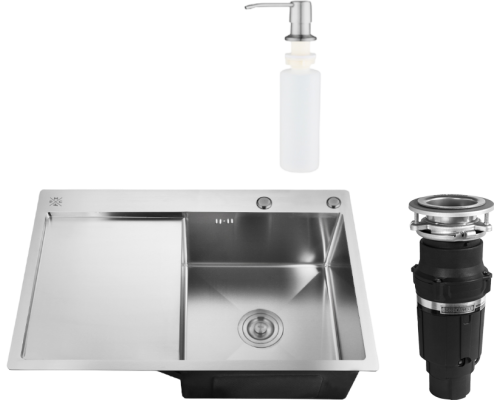 Комплект Мойка кухонная РМС MRK-7851R R c дозатором, серый + Измельчитель Bone Crusher BC 610-AS