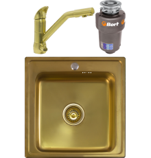 Комплект Мойка кухонная Seaman Eco Wien SWT-5050 antique gold + Смеситель Barcelone SSL-5361 antique gold + Измельчитель Bort Titan Max Power