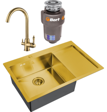 Комплект Мойка кухонная Steel Hammer SH 7851-L BRONZE бронза + Смеситель SH 723 BRONZE + Измельчитель Bort Titan 5000
