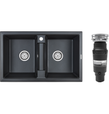 Комплект Мойка кухонная Paulmark Tandem 80/2PM238150-BLM черный металлик + Измельчитель Bone Crusher BC 910-SL-Slim Line