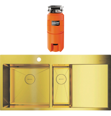 Комплект Мойка кухонная Omoikiri Akisame 100-2-LG-L светлое золото + Измельчитель Nagare slim 1250