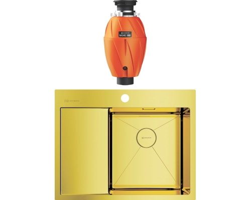 Комплект Мойка кухонная Omoikiri Akisame 65 R, светлое золото + Измельчитель Nagare 1000