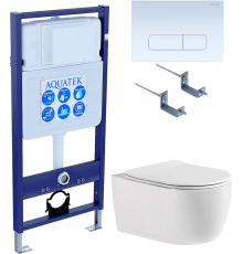 Комплект Унитаз подвесной AQUATEK Европа New AQ1106-00 безободковый, с микролифтом + Инсталляция Standard INS-0000012 + Комплект креплений KKI-0000002 + Кнопка KDI-0000013 белая