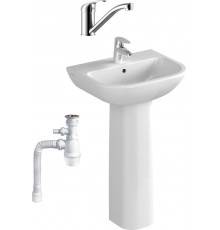 Комплект Раковина VitrA S20 5503B003 + Пьедестал 5529B003 + Смеситель Rossinka Y Y35-22 + Сифон Wirquin Минор с отводом для стиральной машины
