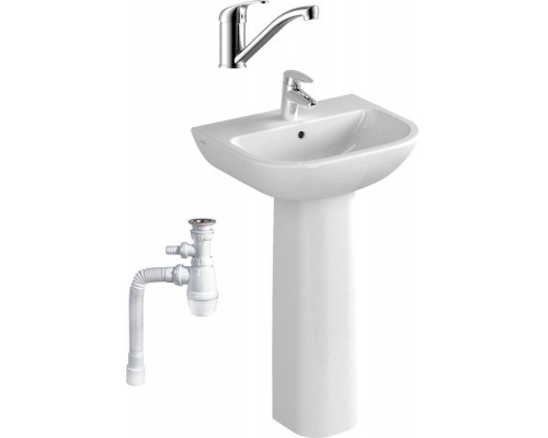 Комплект Раковина VitrA S20 5503B003 + Пьедестал 5529B003 + Смеситель Rossinka Y Y35-22 + Сифон Wirquin Минор с отводом для стиральной машины