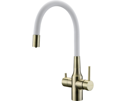 Смеситель для кухни Paulmark Salix 213419-BRw, бронза, белый, с гибким изливом