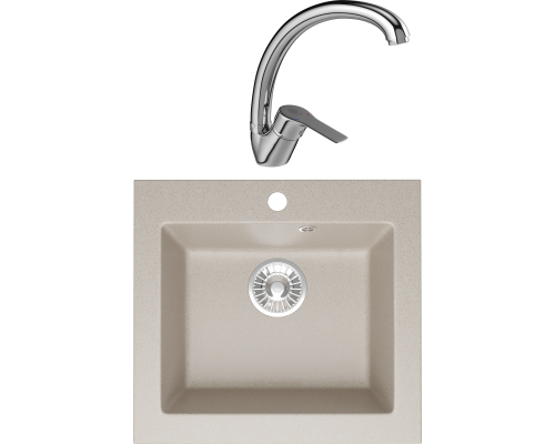 Комплект Мойка кухонная Domaci Болонья М-35-003 бежевая + Смеситель Равенна