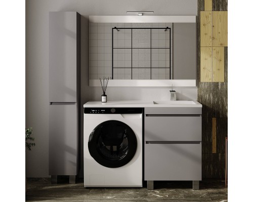 Мебель для ванной комнаты Style Line Даллас Леон 120 R Люкс Plus напольная, серая, для стиральной машины, 2 ящика