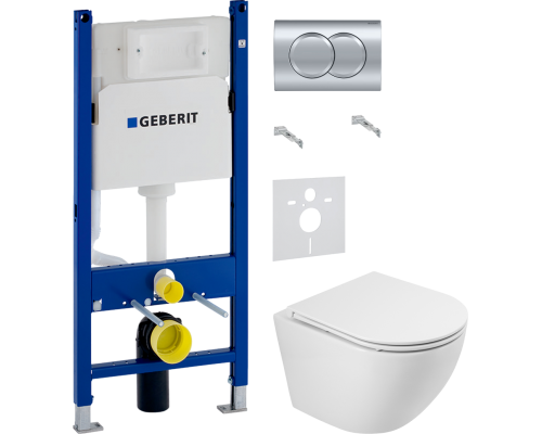 Комплект Унитаз подвесной BelBagno Sfera-r BB046CH-TOR безободковый + Крышка BB870SC с микролифтом + Шумоизоляция Geberit 156.050.00.1 + Инсталляция Duofix Delta 458.149.21.1 с кнопкой смыва, хром